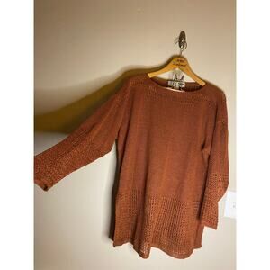 Beautiful Orange Inis Meain Ireland Open Knit Pullover Sweater/ Top Oversized M